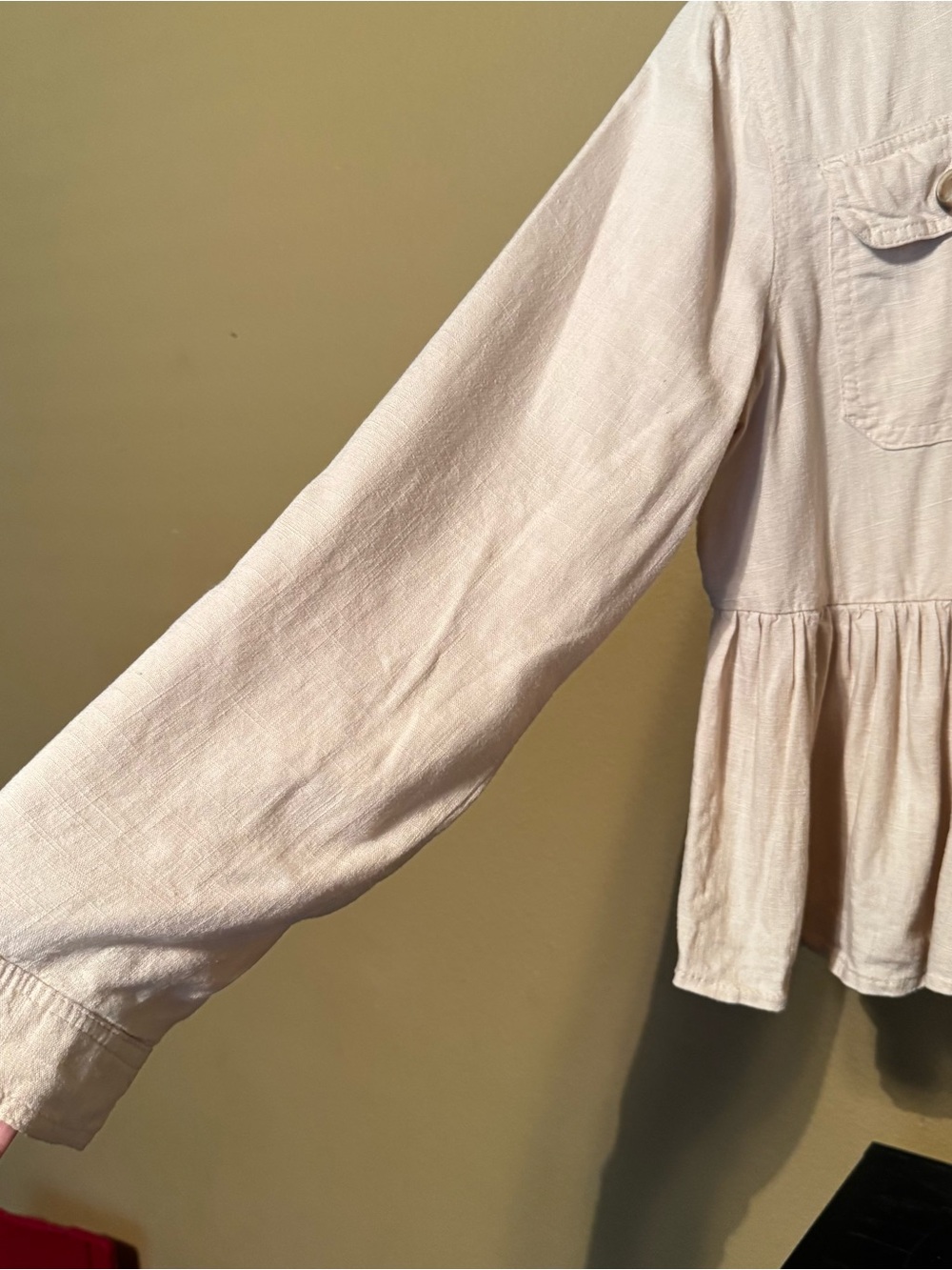 MIAMI Women Large Cotton Linen Jacket Beige Peplum Utility Button Front Shacket - Picture 3 of 9